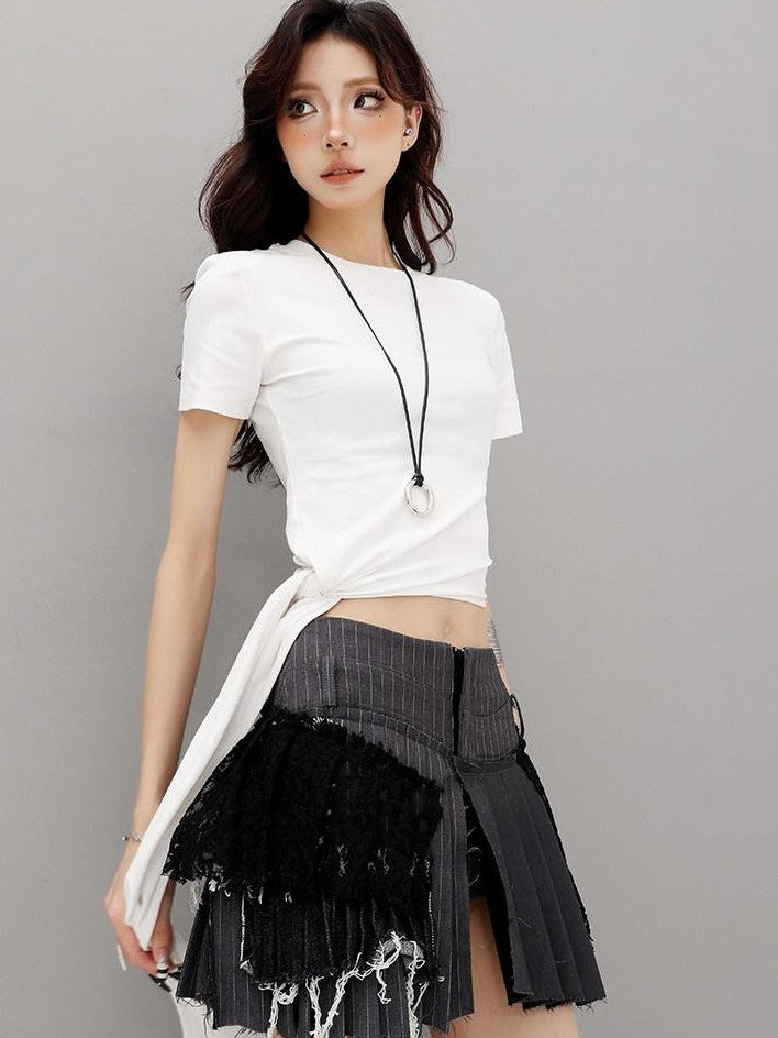 QIUQIU STUDIO Asymmetric Tie Round Neck Women&