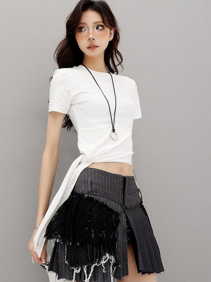 QIUQIU STUDIO Asymmetric Tie Round Neck Women&