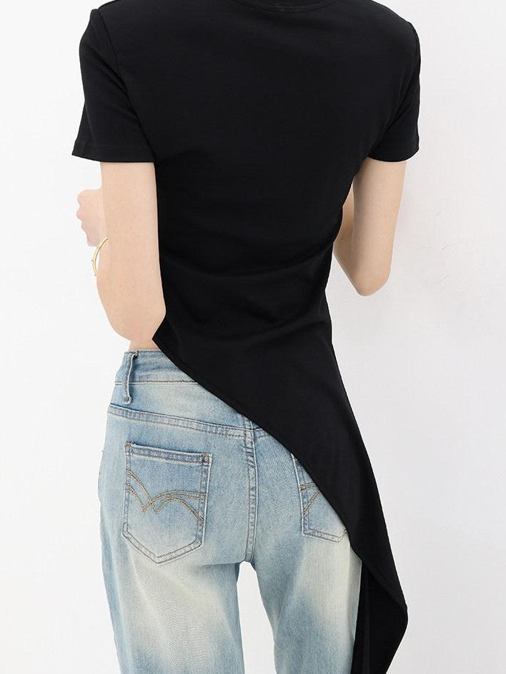 QIUQIU STUDIO Asymmetric Tie Round Neck Women&