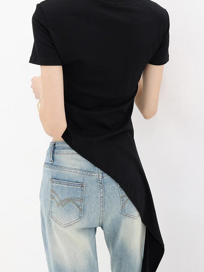 QIUQIU STUDIO Asymmetric Tie Round Neck Women&