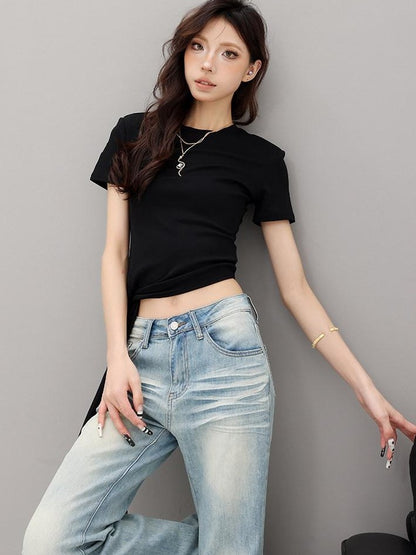 QIUQIU STUDIO Asymmetric Tie Round Neck Women&