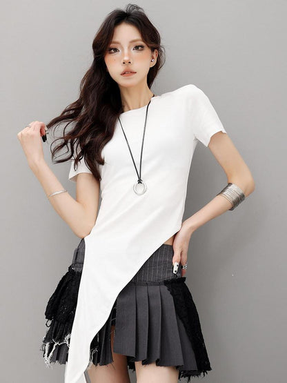 QIUQIU STUDIO Asymmetric Tie Round Neck Women&