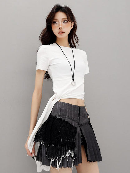 QIUQIU STUDIO Asymmetric Tie Round Neck Women&