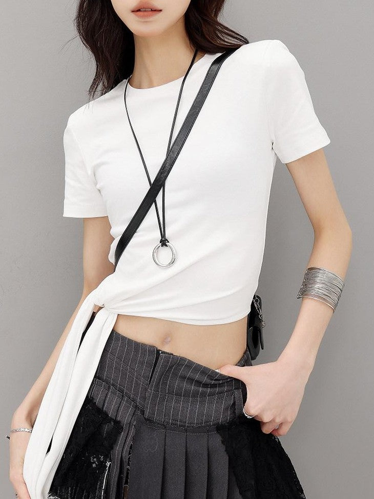 QIUQIU STUDIO Asymmetric Tie Round Neck Women&