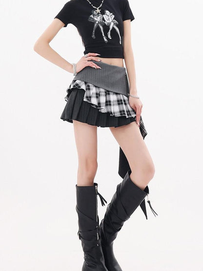 QIUQIU STUDIO Asymmetrical Colorblock Patchwork Layered A Line Women&
