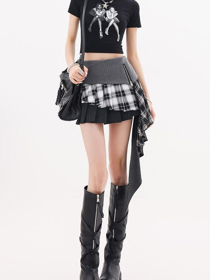 QIUQIU STUDIO Asymmetrical Colorblock Patchwork Layered A Line Women&