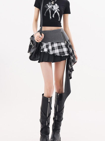 QIUQIU STUDIO Asymmetrical Colorblock Patchwork Layered A Line Women&