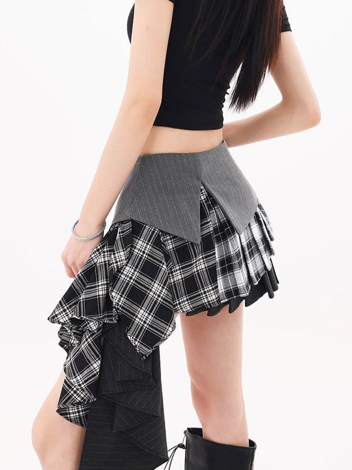 QIUQIU STUDIO Asymmetrical Colorblock Patchwork Layered A Line Women&