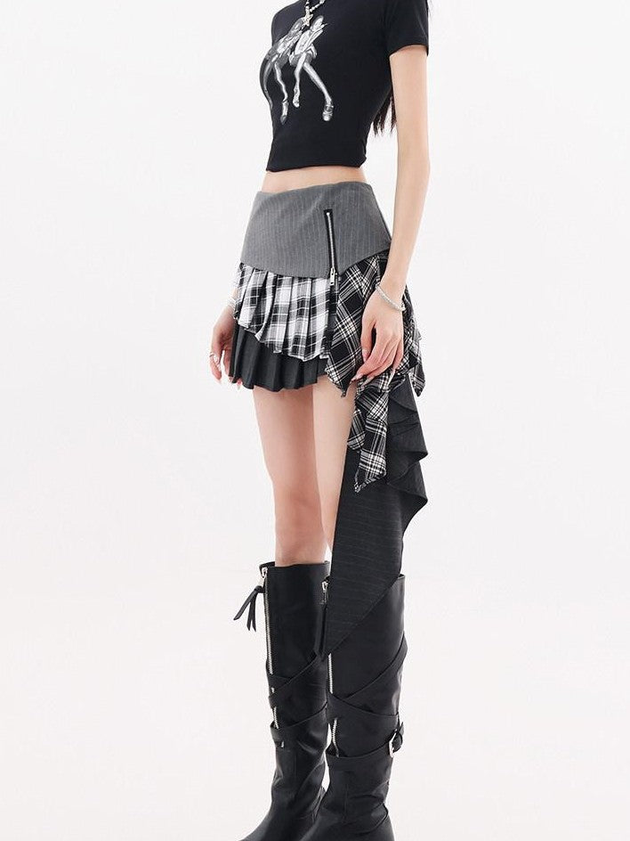 QIUQIU STUDIO Asymmetrical Colorblock Patchwork Layered A Line Women&
