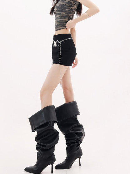QIUQIU STUDIO Black A Line Slim Fit Hip Hugging Mid Waist Women&