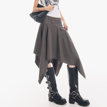QIUQIU_STUDIO_Black_Asymmetrical_Irregular_Hem_Slim_Fit_A_Line_Women&