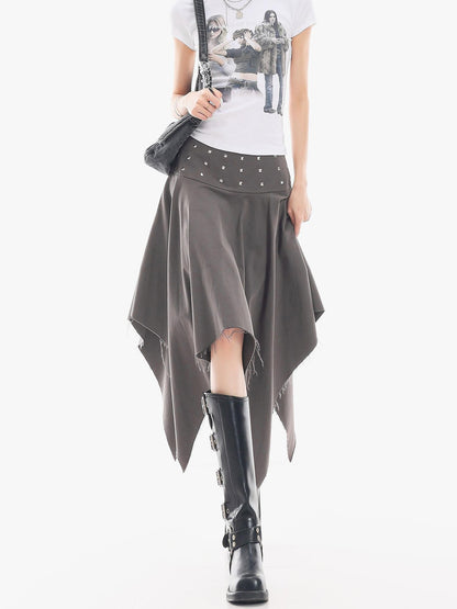 QIUQIU STUDIO Black Asymmetrical Irregular Hem Slim Fit A Line Women&