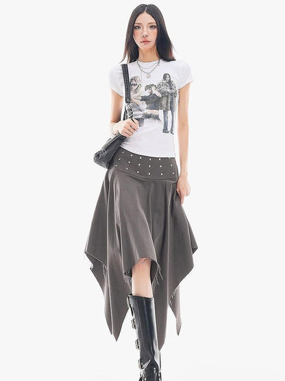QIUQIU STUDIO Black Asymmetrical Irregular Hem Slim Fit A Line Women&