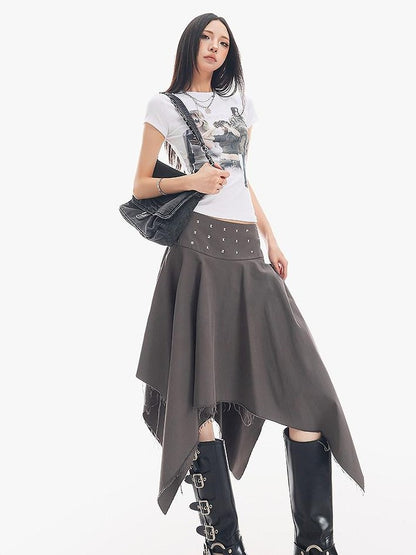 QIUQIU STUDIO Black Asymmetrical Irregular Hem Slim Fit A Line Women&
