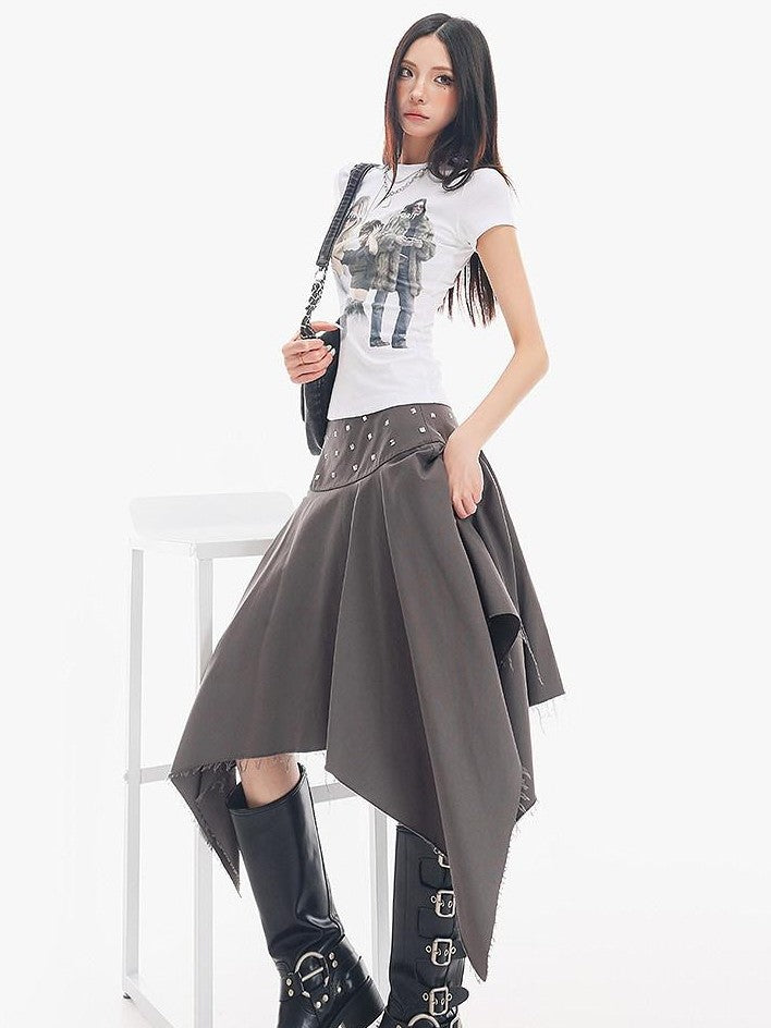 QIUQIU STUDIO Black Asymmetrical Irregular Hem Slim Fit A Line Women&