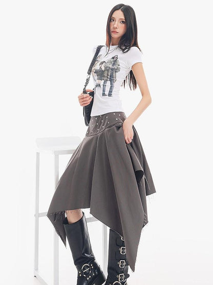 QIUQIU STUDIO Black Asymmetrical Irregular Hem Slim Fit A Line Women&