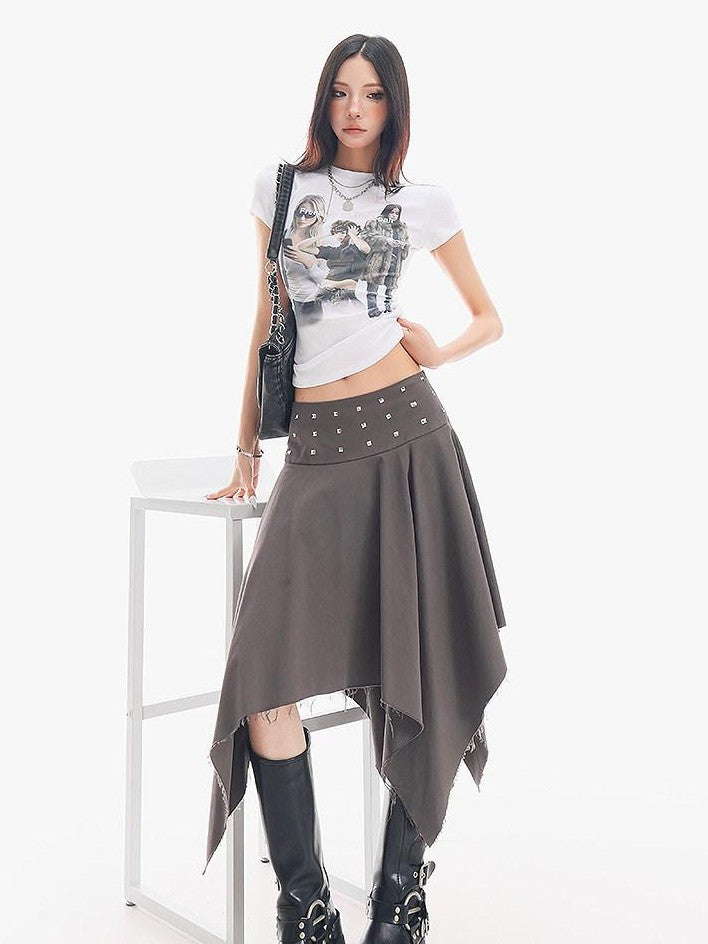QIUQIU STUDIO Black Asymmetrical Irregular Hem Slim Fit A Line Women&