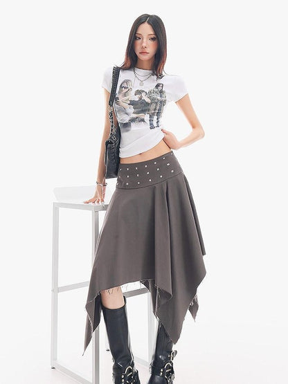 QIUQIU STUDIO Black Asymmetrical Irregular Hem Slim Fit A Line Women&