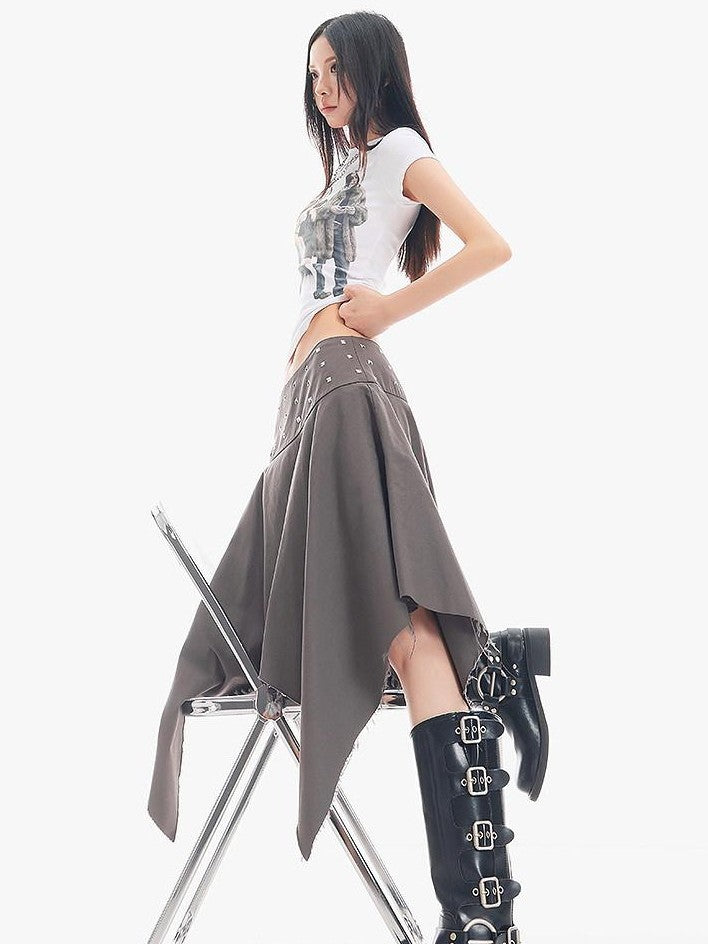 QIUQIU STUDIO Black Asymmetrical Irregular Hem Slim Fit A Line Women&