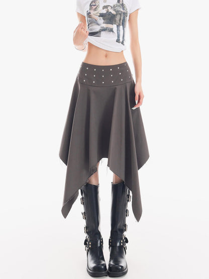 QIUQIU STUDIO Black Asymmetrical Irregular Hem Slim Fit A Line Women&