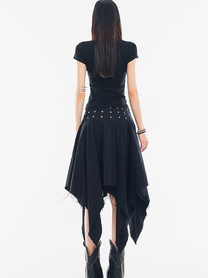 QIUQIU STUDIO Black Asymmetrical Irregular Hem Slim Fit A Line Women&
