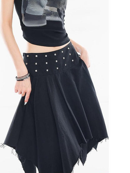 QIUQIU STUDIO Black Asymmetrical Irregular Hem Slim Fit A Line Women&