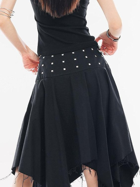 QIUQIU STUDIO Black Asymmetrical Irregular Hem Slim Fit A Line Women&