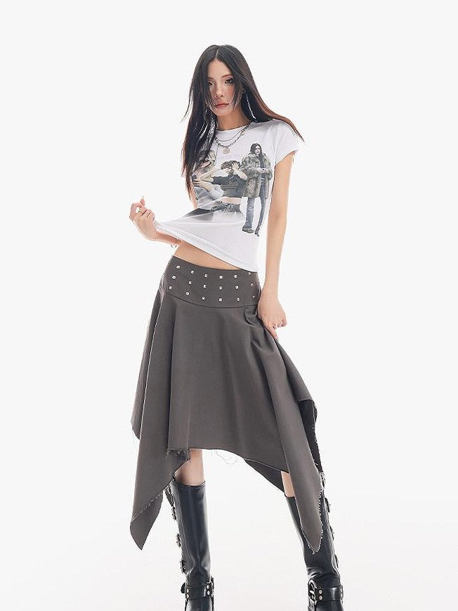 QIUQIU STUDIO Black Asymmetrical Irregular Hem Slim Fit A Line Women&