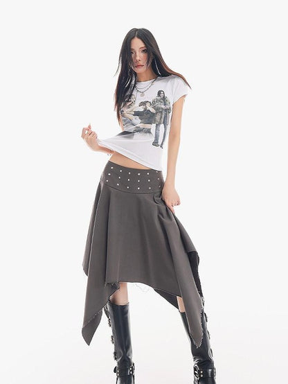 QIUQIU STUDIO Black Asymmetrical Irregular Hem Slim Fit A Line Women&
