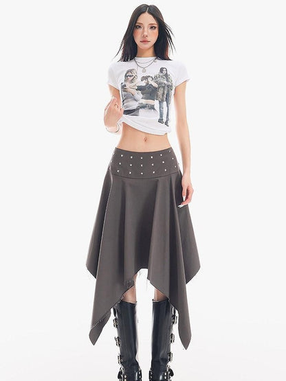 QIUQIU STUDIO Black Asymmetrical Irregular Hem Slim Fit A Line Women&