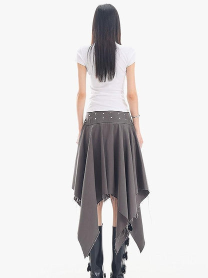 QIUQIU STUDIO Black Asymmetrical Irregular Hem Slim Fit A Line Women&