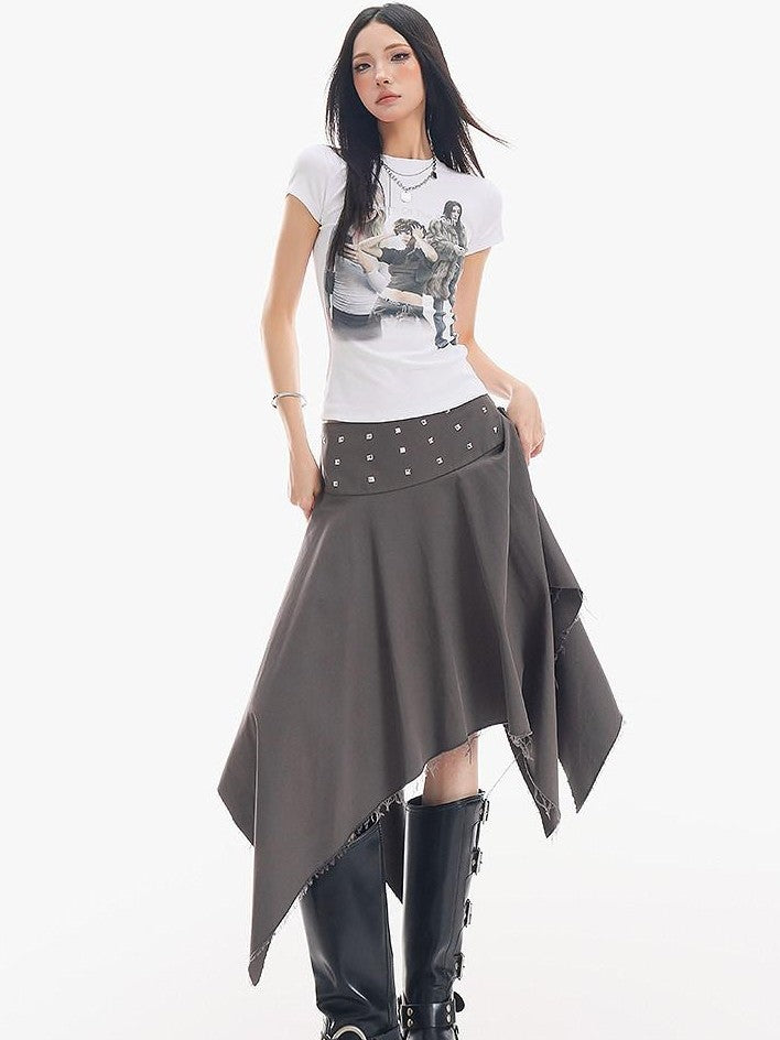 QIUQIU STUDIO Black Asymmetrical Irregular Hem Slim Fit A Line Women&