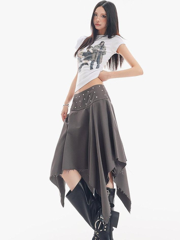 QIUQIU STUDIO Black Asymmetrical Irregular Hem Slim Fit A Line Women&