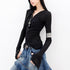 QIUQIU_STUDIO_Black_Bell_Sleeve_Buttoned_V-neck_Slim_Fit_Women&