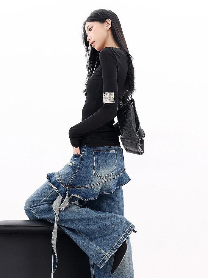 QIUQIU STUDIO Black Bell Sleeve Buttoned V-neck Slim Fit Women&
