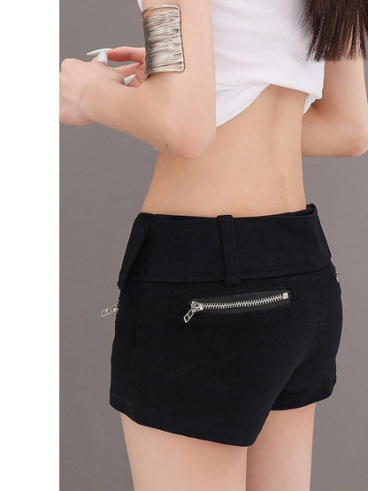 QIUQIU STUDIO Black Belted Heavy Embellished Pocketed Zip Fly Slim Hip Women&