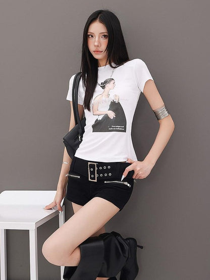 QIUQIU STUDIO Black Belted Heavy Embellished Pocketed Zip Fly Slim Hip Women&