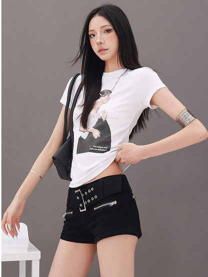 QIUQIU STUDIO Black Belted Heavy Embellished Pocketed Zip Fly Slim Hip Women&