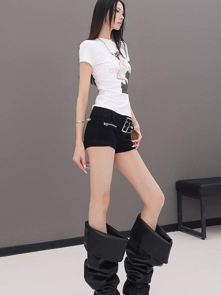 QIUQIU STUDIO Black Belted Heavy Embellished Pocketed Zip Fly Slim Hip Women&