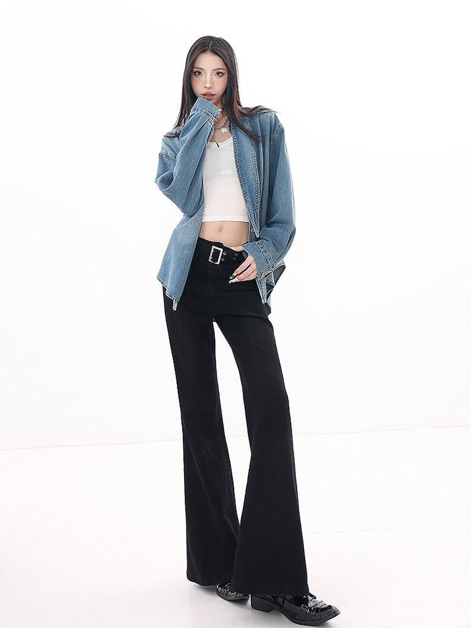QIUQIU STUDIO Black Extra Long Slim Fit Slight Stretch Women&