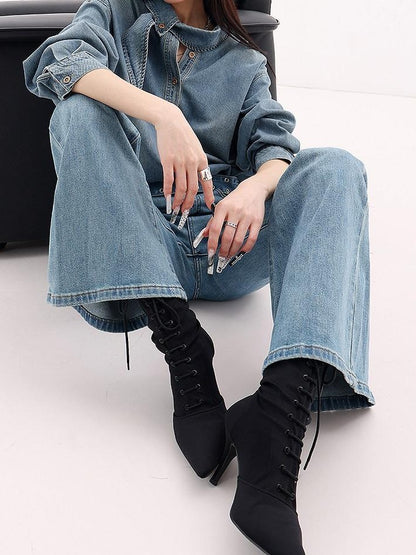 QIUQIU STUDIO Black Extra Long Slim Fit Slight Stretch Women&