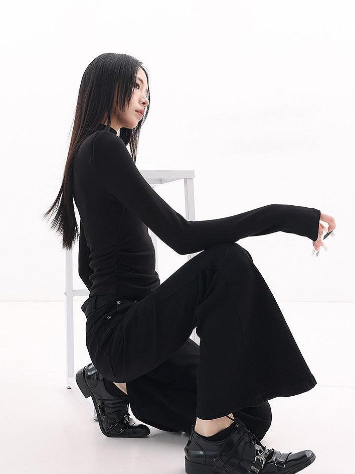 QIUQIU STUDIO Black Extra Long Slim Fit Slight Stretch Women&