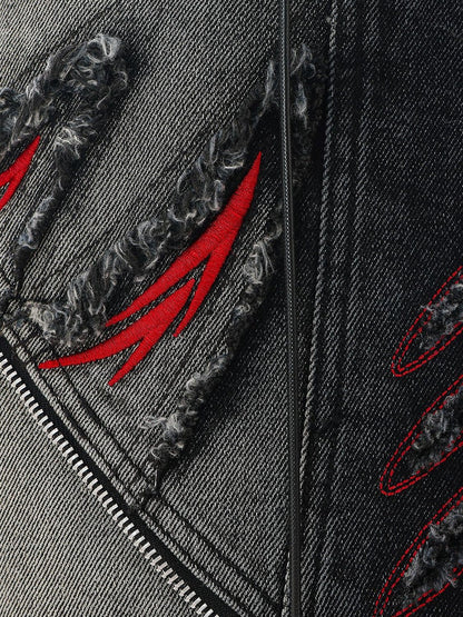 QIUQIU STUDIO Black Frayed Raw Edge Spliced Curved Women&