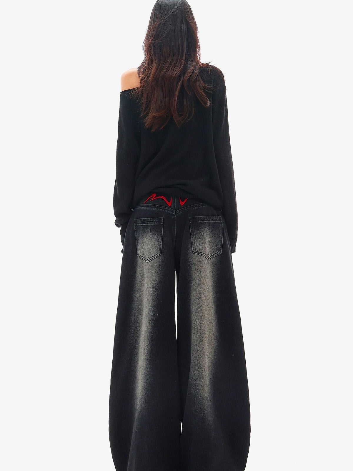 QIUQIU STUDIO Black Frayed Raw Edge Spliced Curved Women&