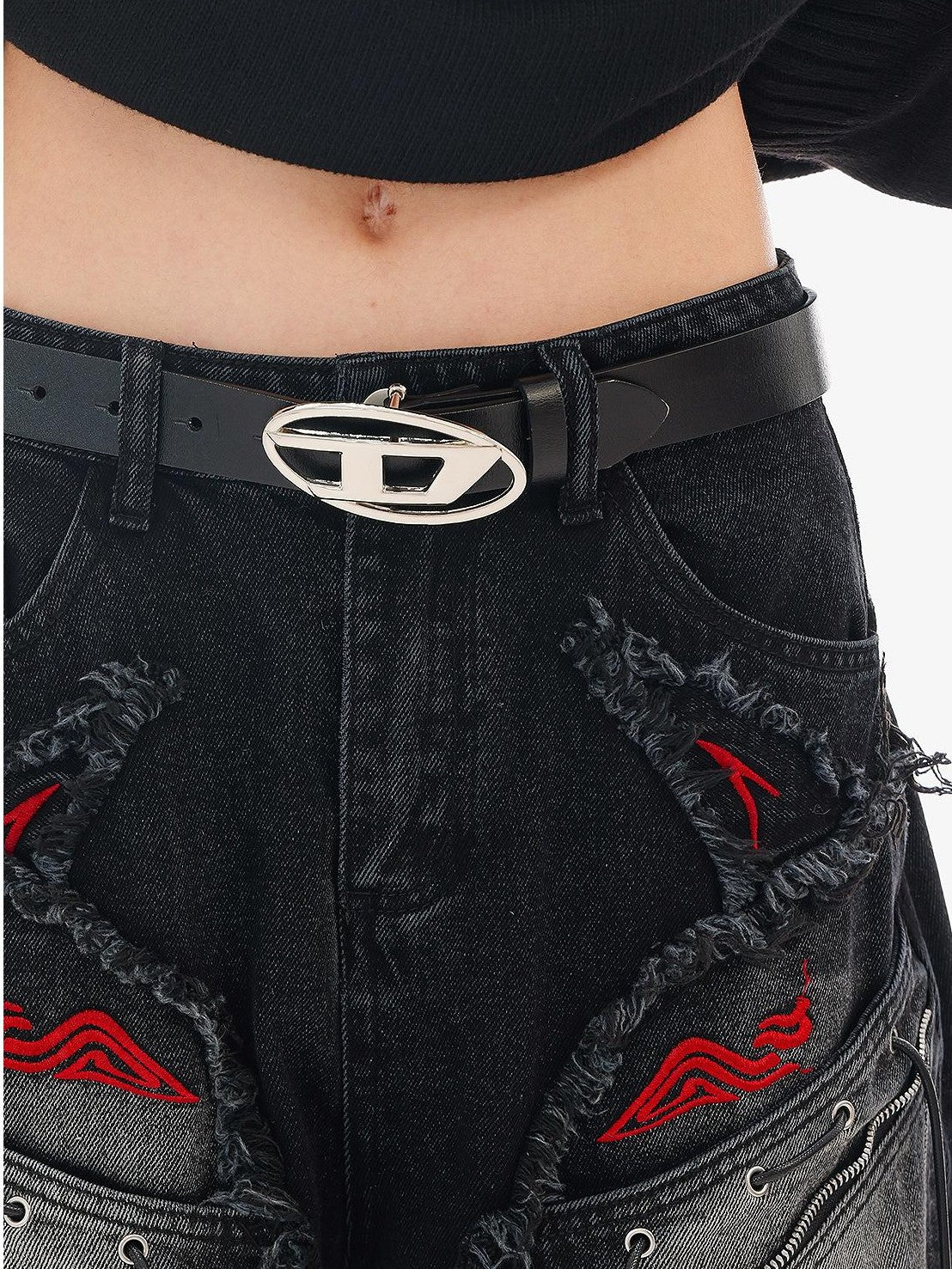 QIUQIU STUDIO Black Frayed Raw Edge Spliced Curved Women&