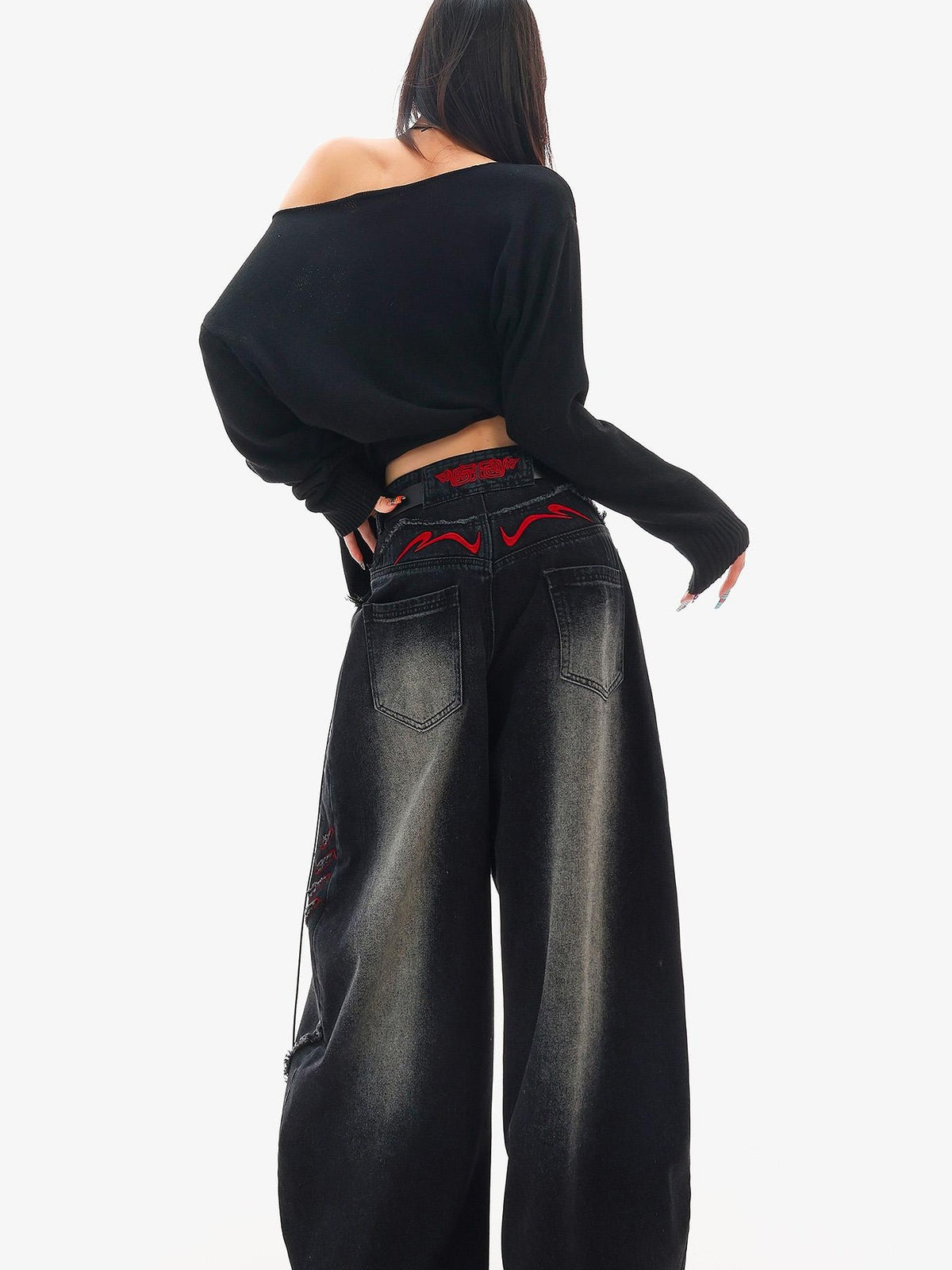 QIUQIU STUDIO Black Frayed Raw Edge Spliced Curved Women&
