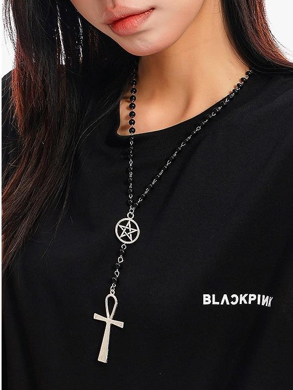 QIUQIU STUDIO Black Gray Letter Print Round Neck Loose Fit Hot Girl Women&