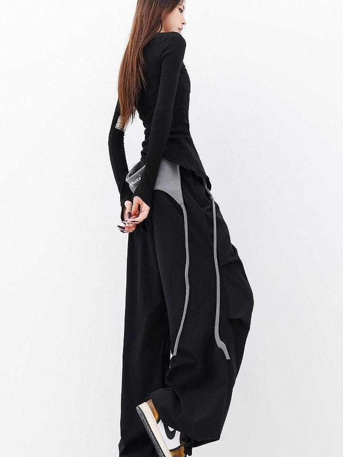 QIUQIU STUDIO Black Irregular Hem Ribbed Knit Women&