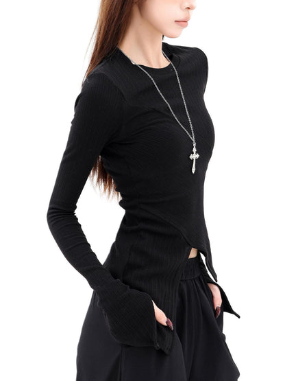 QIUQIU STUDIO Black Irregular Hem Ribbed Knit Women&