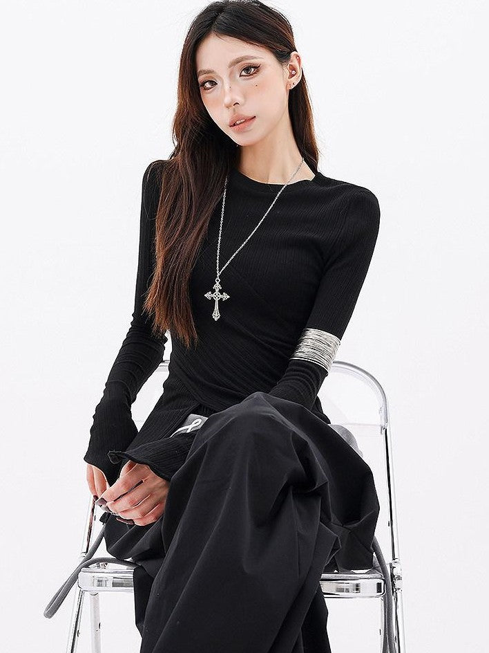 QIUQIU STUDIO Black Irregular Hem Ribbed Knit Women&